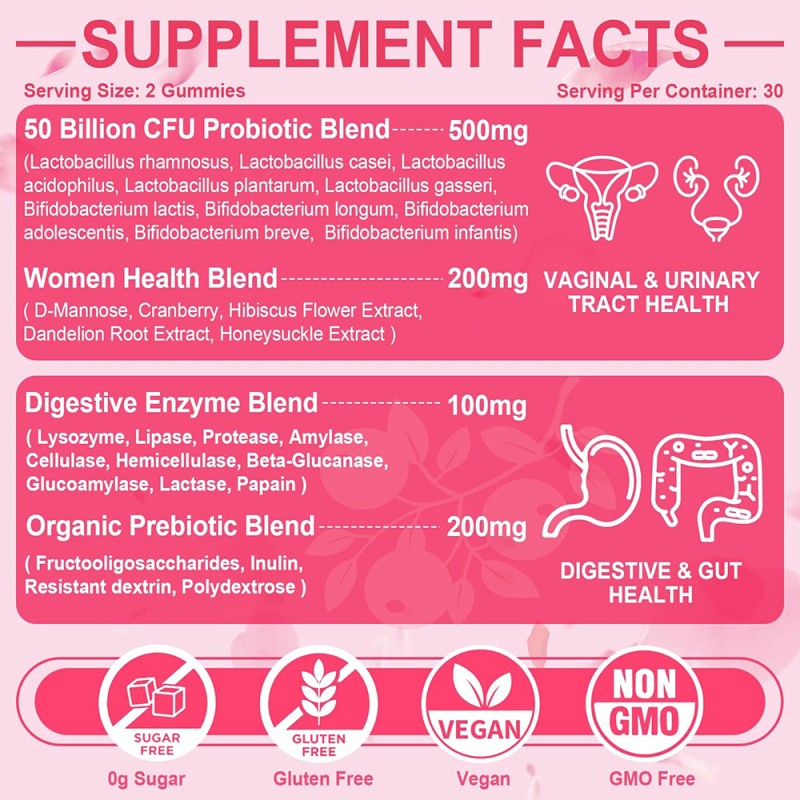 OEM ODM Factory Wholesale Digestive Support Urinary Health Balance PH Probiotic Gummies for Women