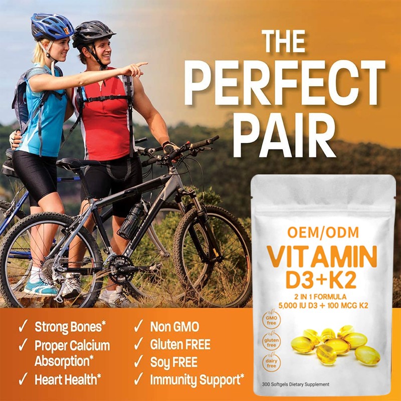 High Quantity 5000iu Vitamin D3 Capsules Softgel Organic Liposomal Vegan Vitamin D3 K2 Softgels for Support Immune Bone