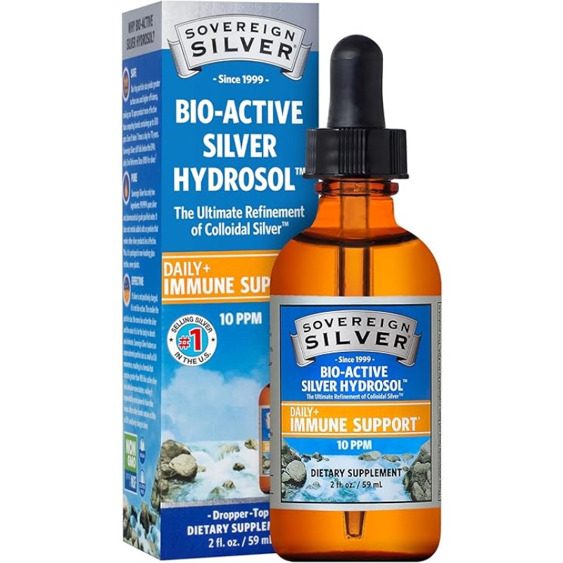 Sovereign Silver Bio-Active Silver Hydrosol for Immune Support, Colloidal-Silver Liquid, 8oz (236mL) Dropper
