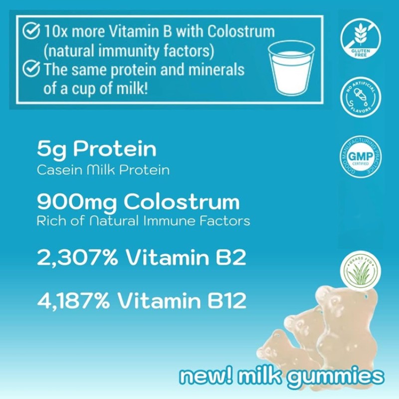Wholesale First Milk Gummies Bovine Colostrum Gummies Supplement 1000mg Powder 40% IgG Immunoglobulins for Skin Nails Joints