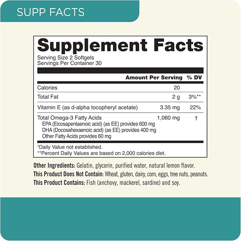 Alaskan Fish Oil Omega 3 2000mg Softgels with Vitamin E DHA EPA for Adult & Teenagers' Heart Brain Joint Health