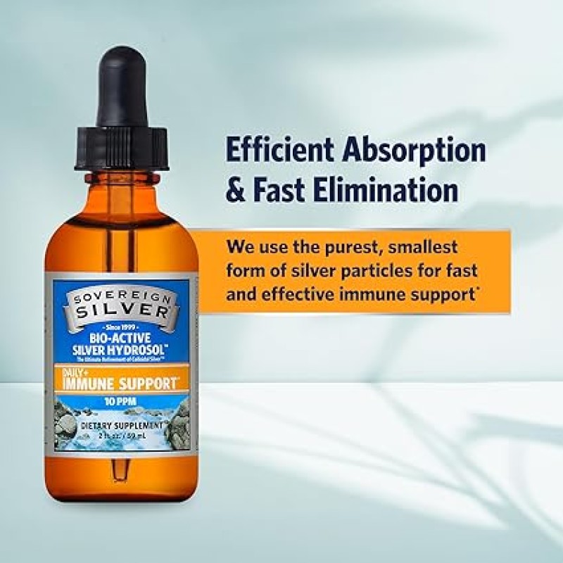 Sovereign Silver Bio-Active Silver Hydrosol for Immune Support, Colloidal-Silver Liquid, 8oz (236mL) Dropper