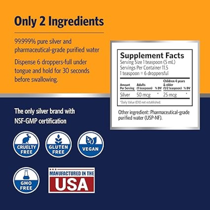 Sovereign Silver Bio-Active Silver Hydrosol for Immune Support, Colloidal-Silver Liquid, 8oz (236mL) Dropper