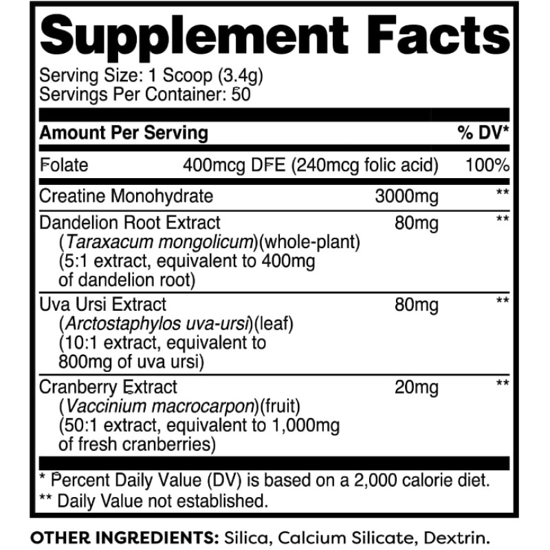 Pump-It-Up Creatine 50 Servings, Unflavored - Creatine Monohydrate with Dandelion, Uva Ursi, & Cranberry Extract