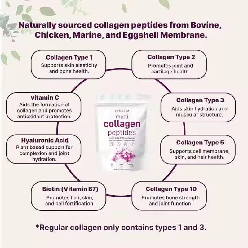 Multi Collagen Peptides Powder Factory - OEM Custom Unflavored Biotin Hyaluronic