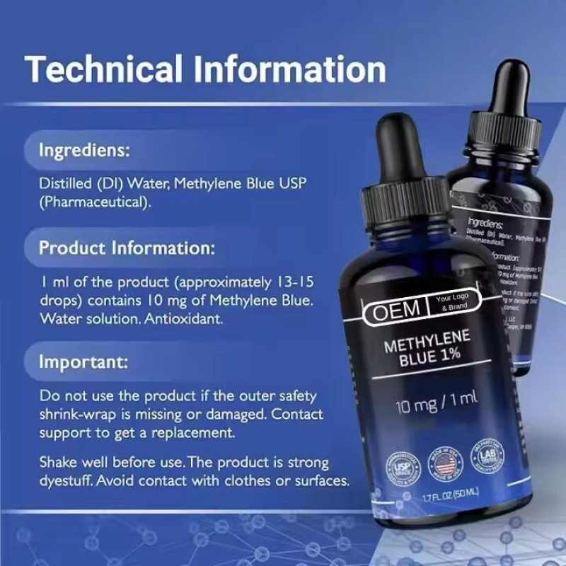 Methylene Blue Drops Supplier - OEM ODM USP Grade 1% 30ml 50ml 100ml