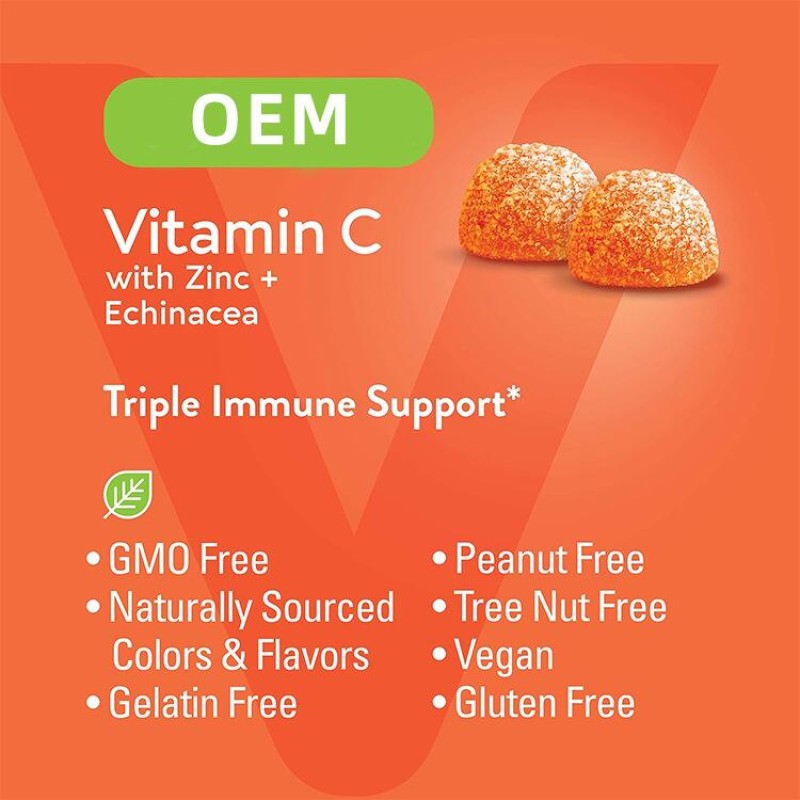 Vitamin C Gummies Factory - OEM Custom Orange Flavor Zinc Echinacea Immunity