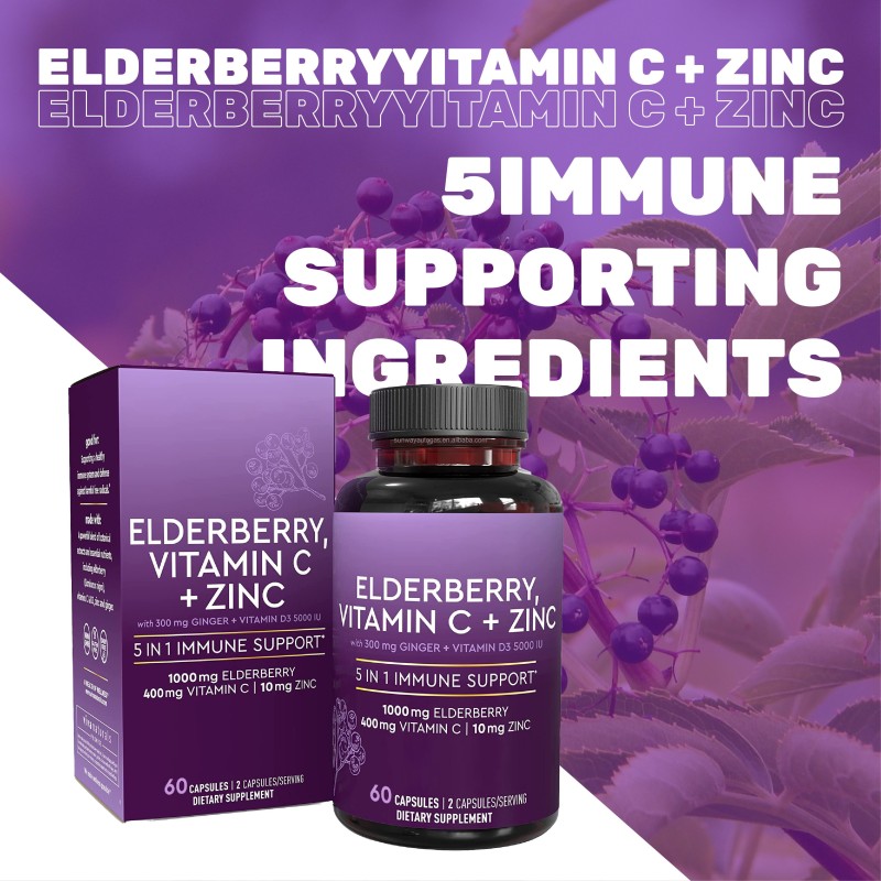 OEM Black Elderberry Extract Capsules with Vitamin C Zinc Herbal Supplement Food Pills to Support Healthcare