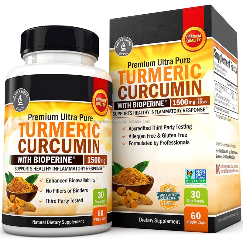 1500mg Turmeric and Black Pepper Capsules Herbal Supplements with Bioperine for Max Absorption Healthcare Supplement