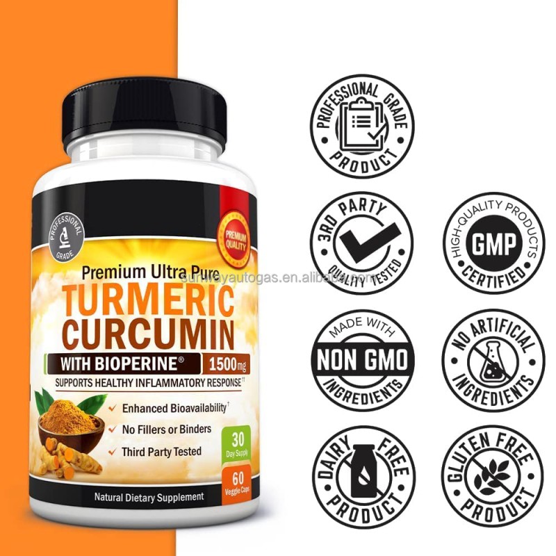 1500mg Turmeric and Black Pepper Capsules Herbal Supplements with Bioperine for Max Absorption Healthcare Supplement