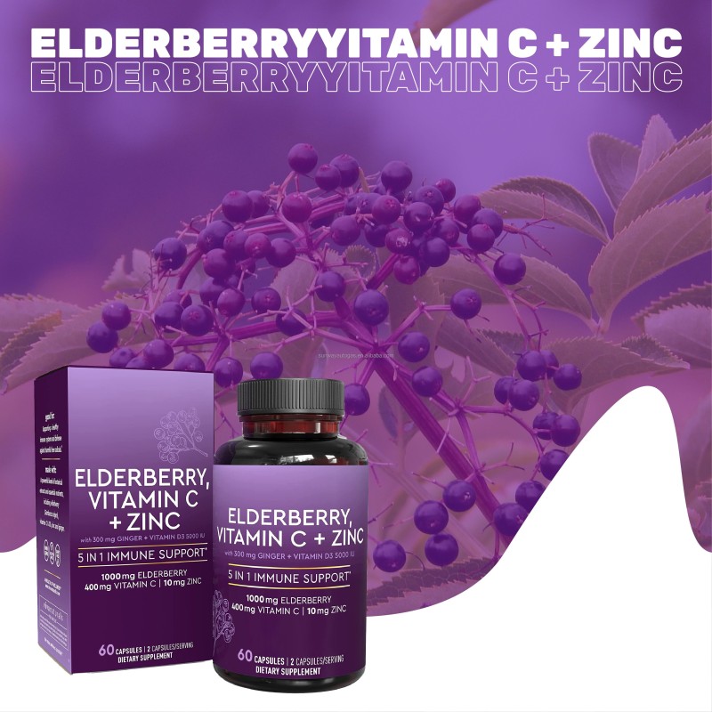 OEM Black Elderberry Extract Capsules with Vitamin C Zinc Herbal Supplement Food Pills to Support Healthcare