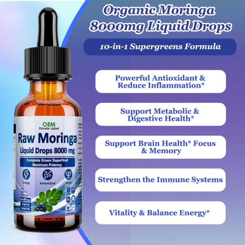 Moringa Leaf Liquid Drops Factory - OEM Raw Supergreens Blend Wheatgrass Herbal