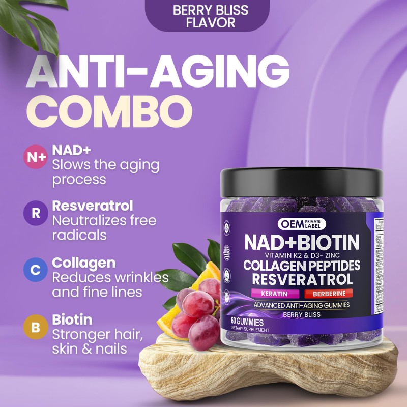 Anti-Aging Gummy Factory - Nad+ Collagen Keratin Zinc Resveratrol Berberine