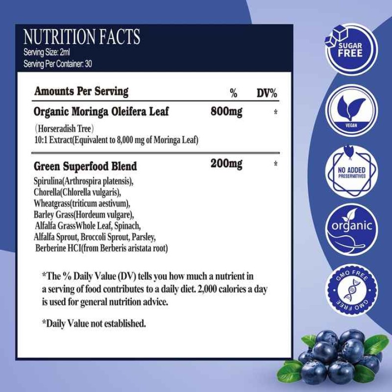 Moringa Leaf Liquid Drops Factory - OEM Raw Supergreens Blend Wheatgrass Herbal