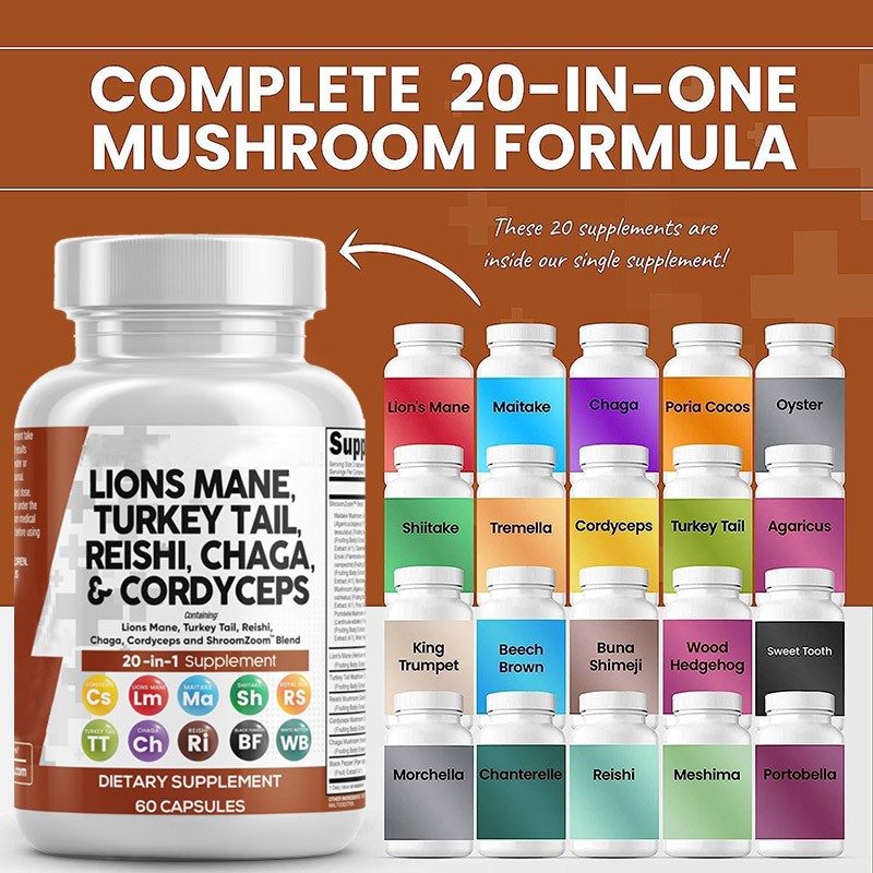 Mushroom Extract Capsules Factory - 20 in 1 Reishi Maitake Blend