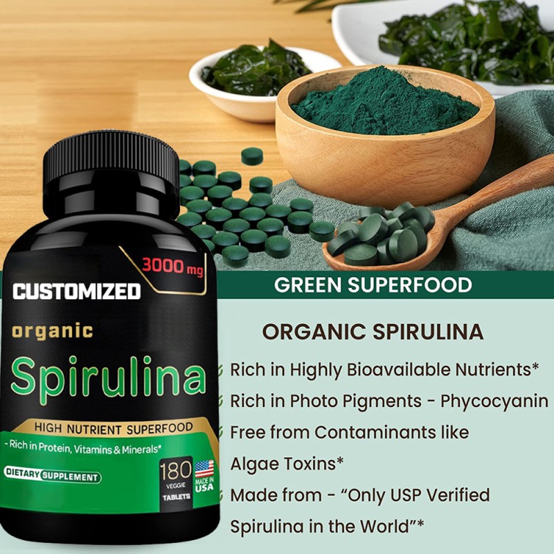 Spirulina Supplement Factory - Customized 3000mg Bottle Non-GMO