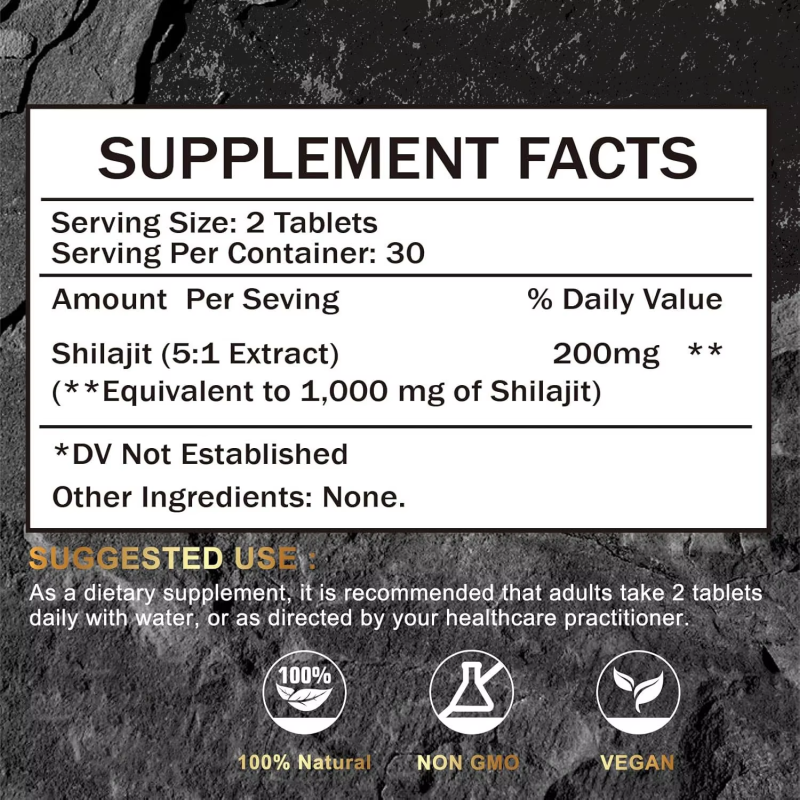Shilajit Tablet Supplier - Wholesale Price 200mg Pure Resin Skin Vitality
