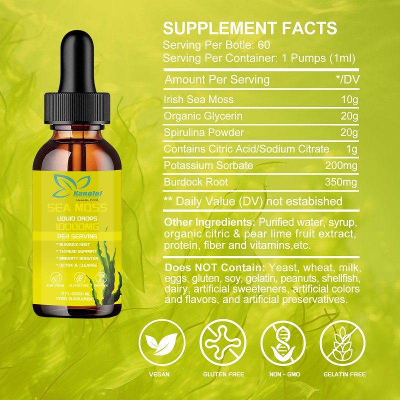 Sea Moss Liquid Drops Supplier - Premium Burdock Root Thyroid Immunity Detox Vegan