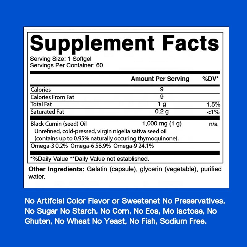 Black Cumin Seed Oil Softgels Factory - Premium Quality Antioxidant Protection Immune