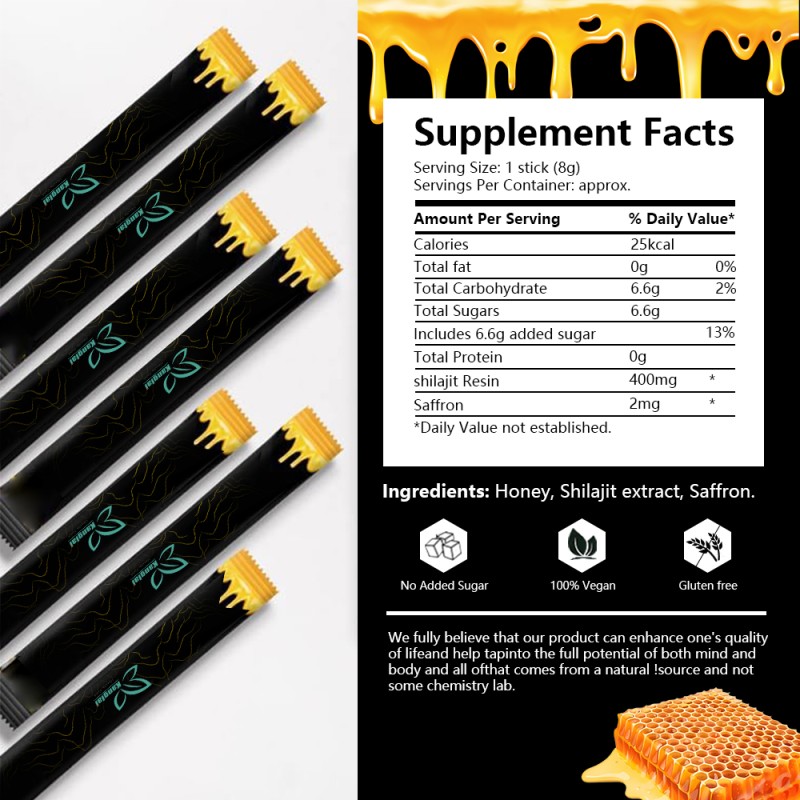 Shilajit Honey Sticker Supplier - Private Label Himalayan Immune Humic Acid Vitamins