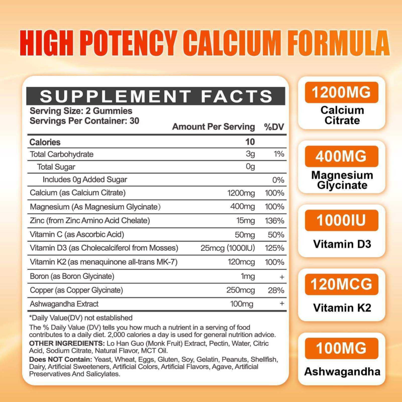Calcium Gummies Supplier - Hot Selling Magnesium Zinc D3 K2 Sugar Free