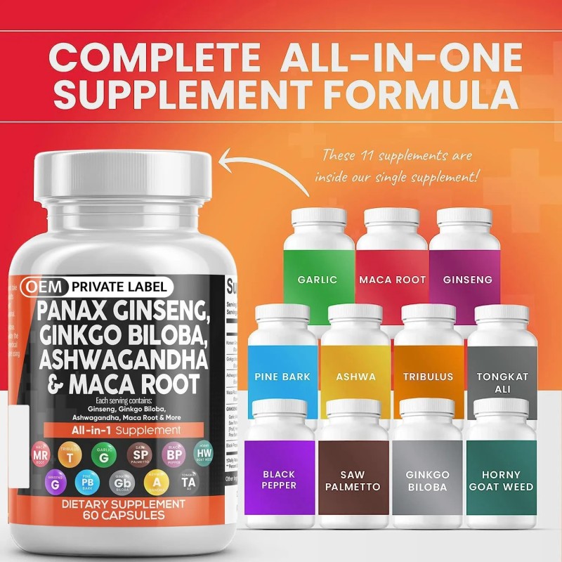 Korean Ginseng Capsules Manufacturer - Hot Selling Ginkgo Maca Ashwagandha Energy