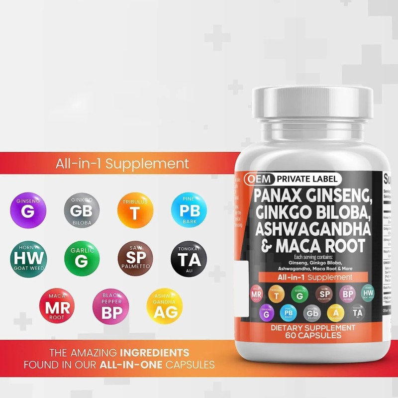 Korean Ginseng Capsules Manufacturer - Hot Selling Ginkgo Maca Ashwagandha Energy