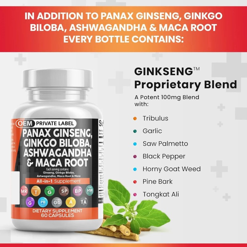 Korean Ginseng Capsules Manufacturer - Hot Selling Ginkgo Maca Ashwagandha Energy