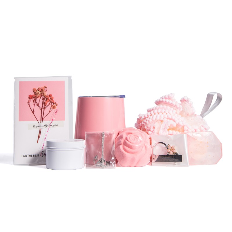 Bath Set Factory - Pink Headband Thermos Cup Scrub Flower Candle