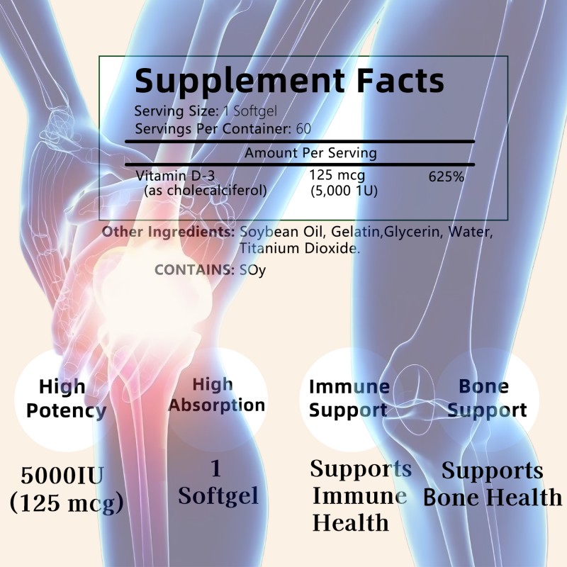 Vitamin D3 Softgel Manufacturer - Customizable 5000 IU Immune Health Adult