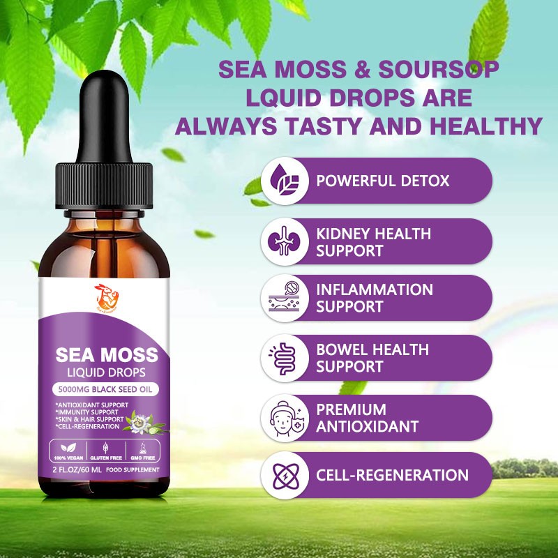 Sea Moss Liquid Drops Factory - Black Seed Oil Soursop Elderberry Antioxidant Skin