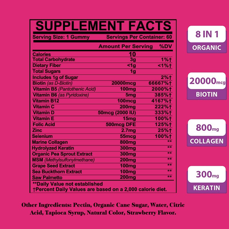 Collagen Gummies Supplier - OEM Strawberry Flavored Skin Hair Nail Support