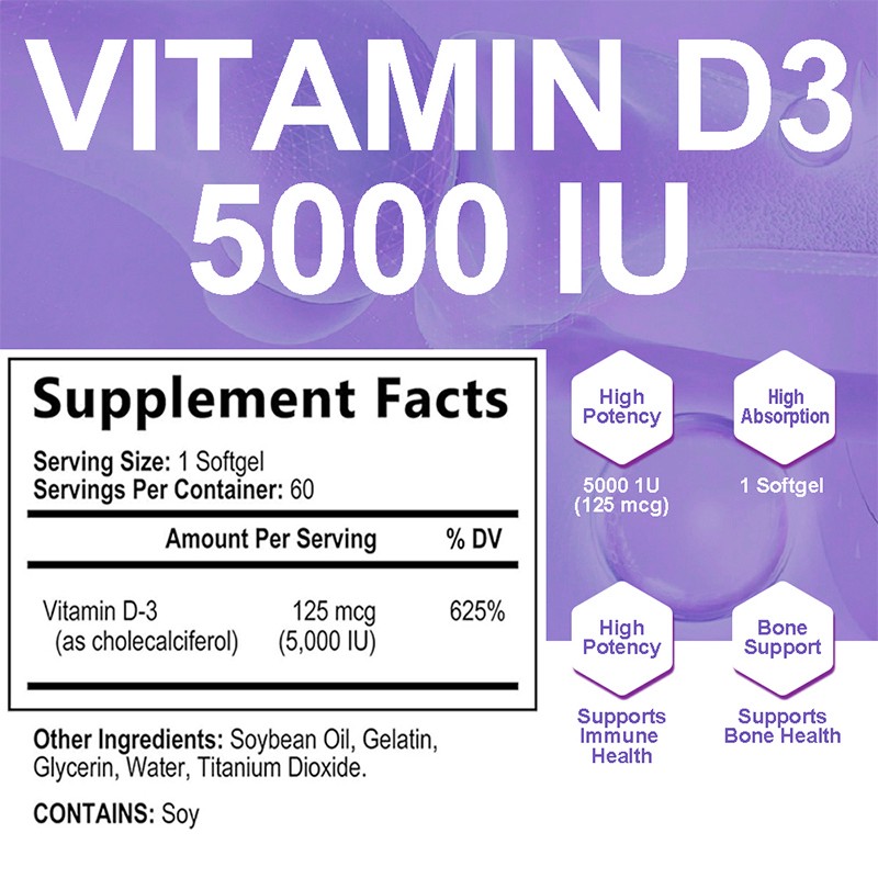 Vitamin D3 Softgel Supplier - Factory Wholesale Bone Teeth 5000 IU Softgels