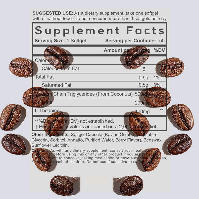 Caffeine Softgels Factory - OEM L-Theanine Energy Clean Focus Adult