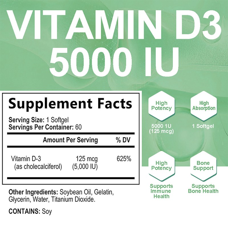 Vitamin D3 Softgel Factory - OEM ODM Immune Health 5000 IU Capsules