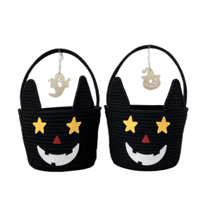 Halloween Bucket Supplier - Pumpkin Candy Cotton Rope Gift Basket