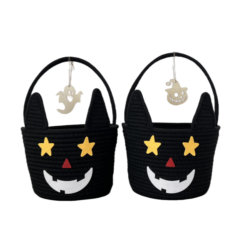 Halloween Bucket Supplier - Pumpkin Candy Cotton Rope Gift Basket