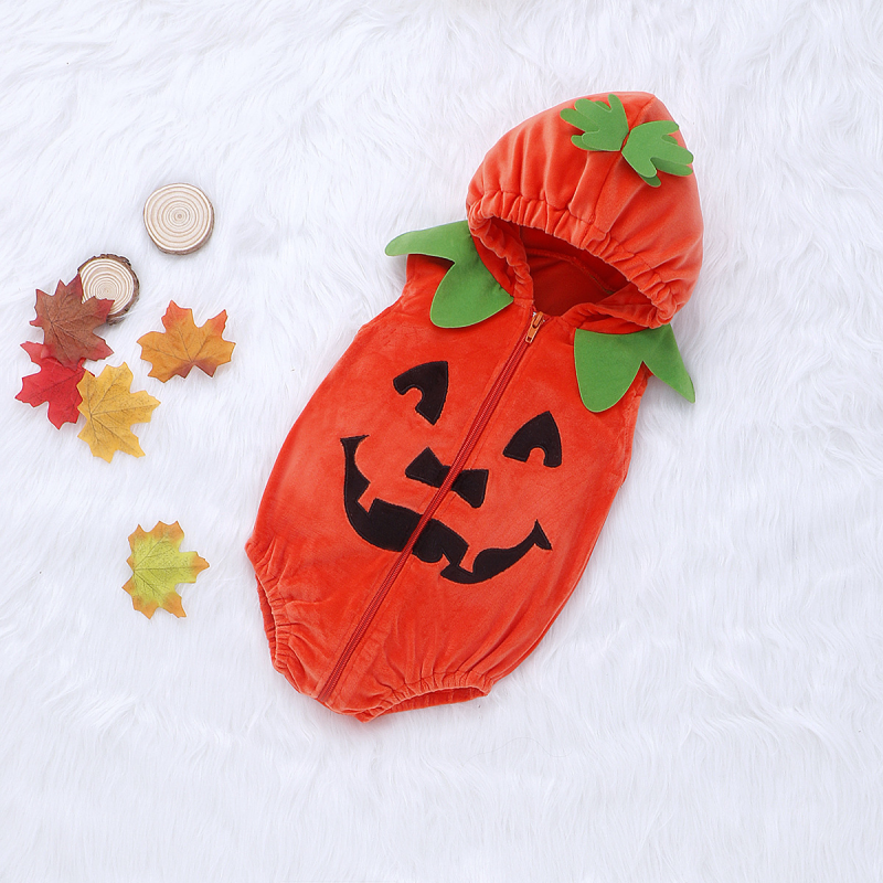 Halloween Baby Clothing Factory - Pumpkin Sleeveless Hoodie Bodysuit