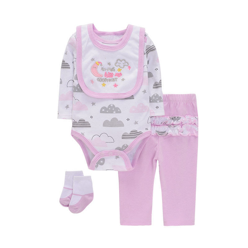 Baby Printed Clothes Supplier - Cartoon Long Sleeved Four Piece Set