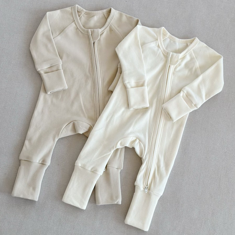 Cotton Romper Manufacturer - Unisex White Zipper Footie Bodysuit