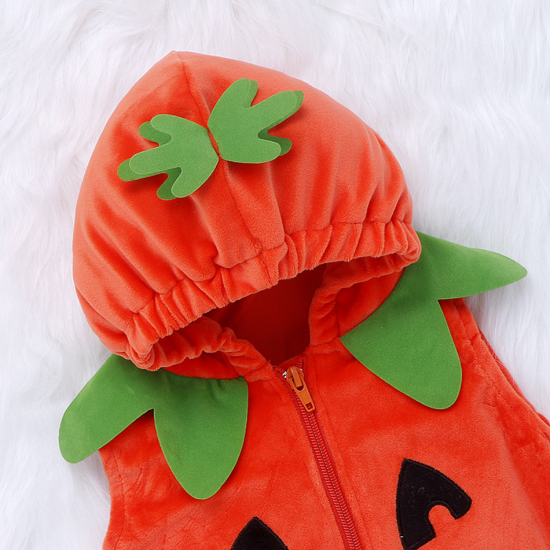 Halloween Baby Clothing Factory - Pumpkin Sleeveless Hoodie Bodysuit