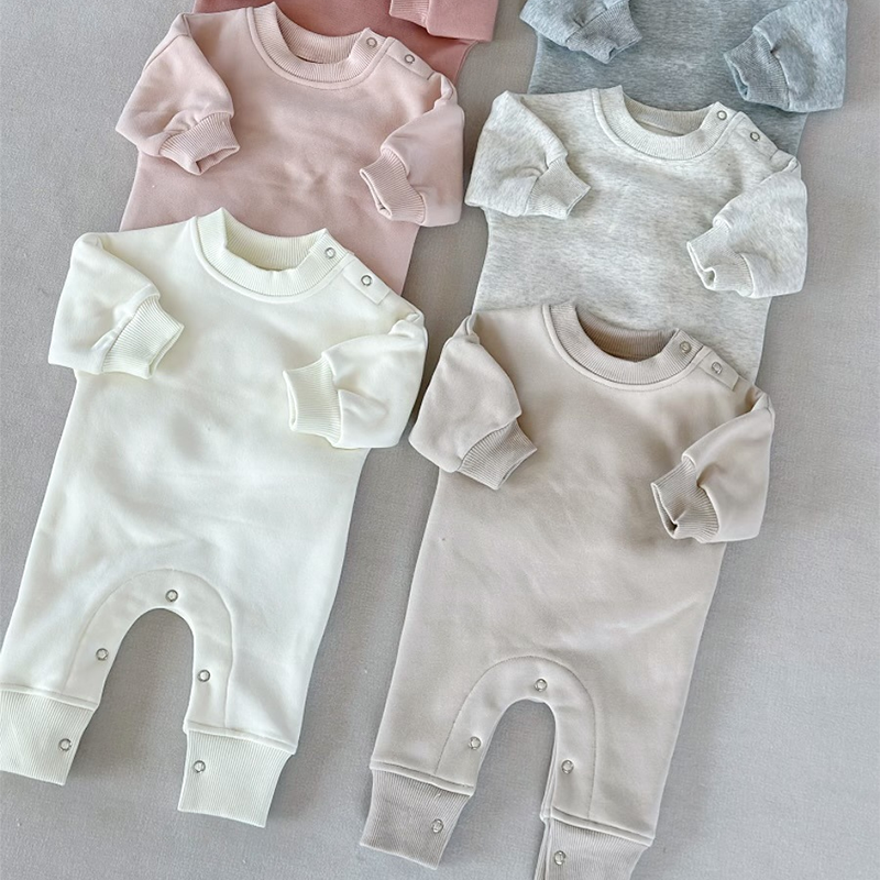 Baby Bodysuits Supplier - Plain Long Sleeve Snap Button Winter Clothes