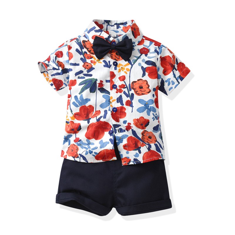 Boy Two-Piece Set Factory - Summer Short Sleeve Flower Beachwear