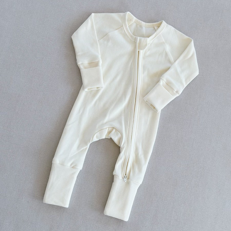 Cotton Romper Manufacturer - Unisex White Zipper Footie Bodysuit