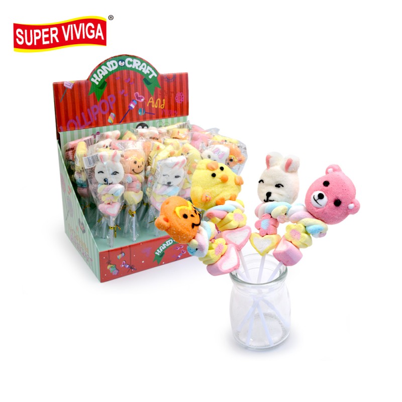 Wholesale Candies Fruit Sweet Halal Marshmallow Cute Animal Shape Marshmallow Lollipop Marshmallow