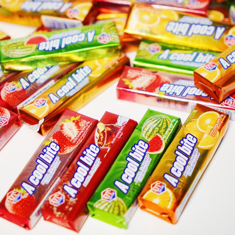 Assorted Mix Fruit Sweet Pillow Shape Chewing Gum Fill Jelly