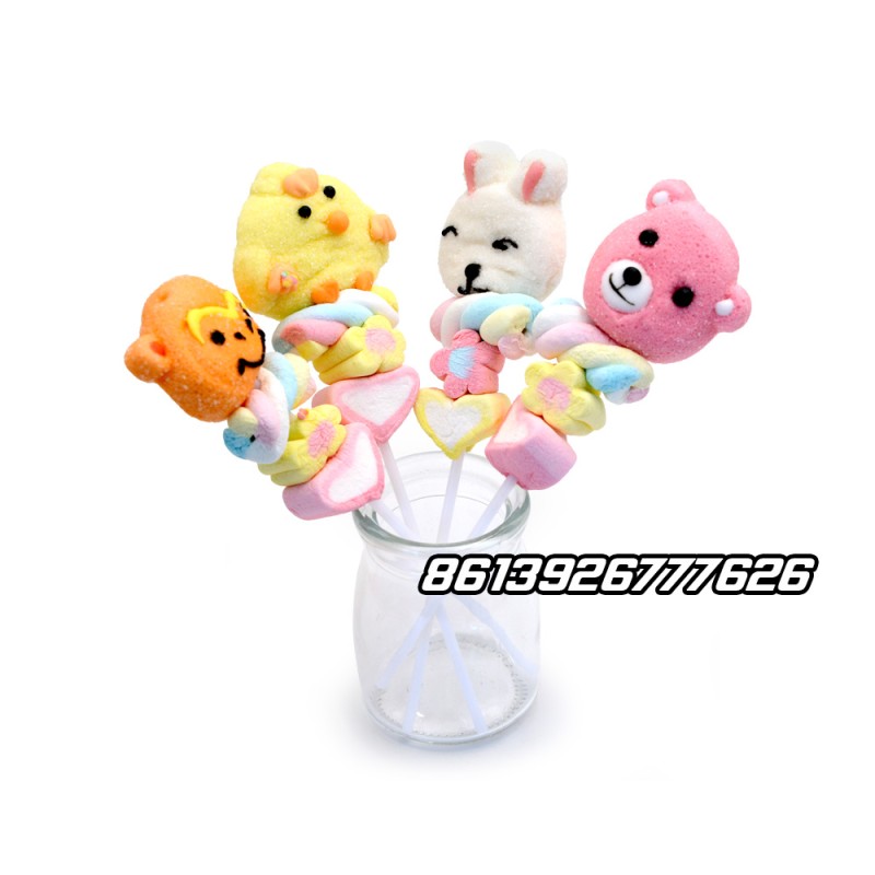 Wholesale Candies Fruit Sweet Halal Marshmallow Cute Animal Shape Marshmallow Lollipop Marshmallow