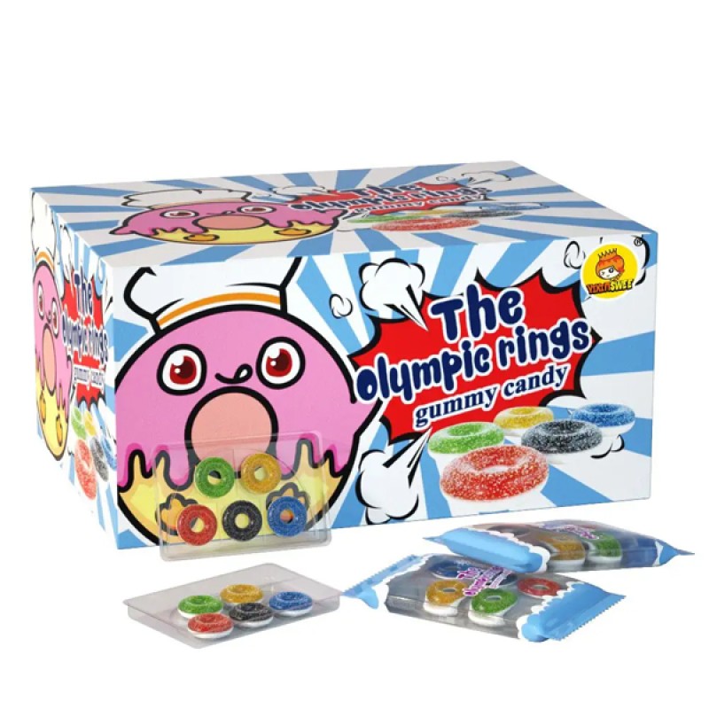 Wholesale Custom Colorful Sweet Sugar Coated Fruit Ring Shape Gummy Candy