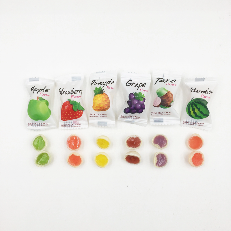 Taro Flavor Sweet Milk Chewy Candy Ball Center Filled Soft Candy