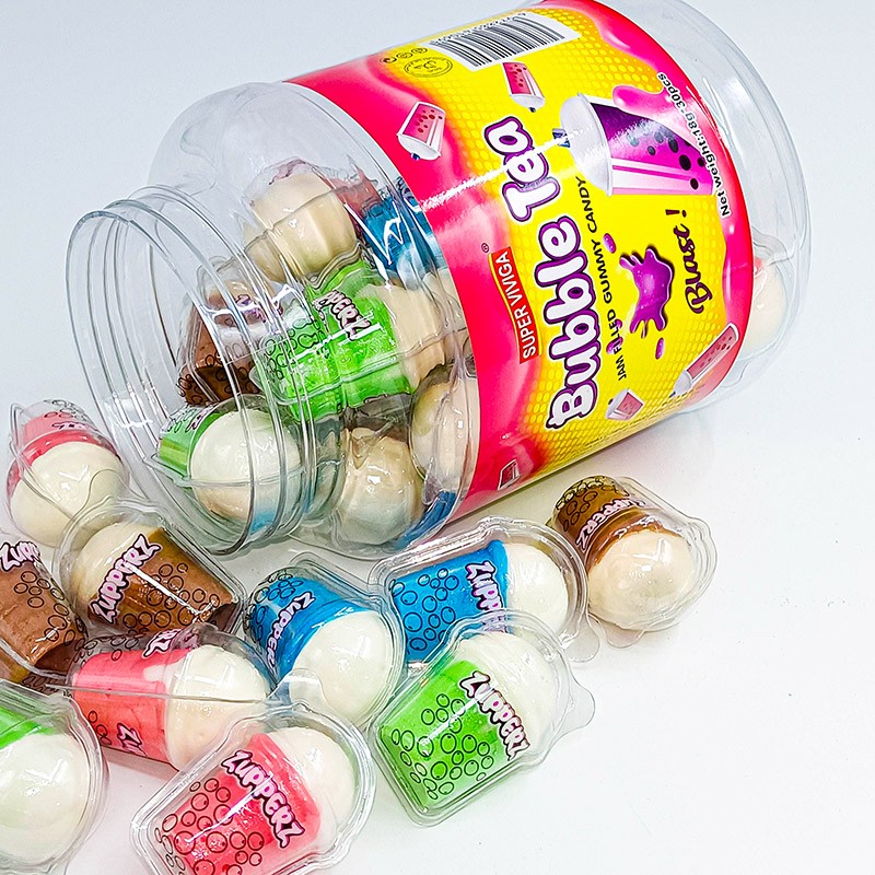 New Design Funny Cartoon Shape Fruit Jam Filled Gummy Candy